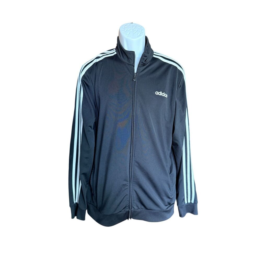 Mens Adidas Black & White Three Stripe Activewear Full Zip Track Jacket - Sz L